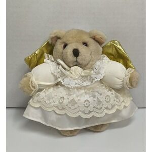 Angel Bear Plush Teddy White‎ Lace Dress Golden Wings~ Valentine's, Mother's Day